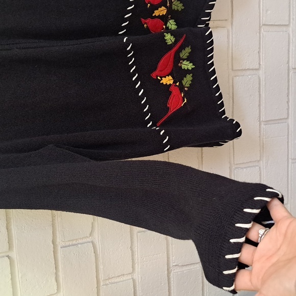Breckenridge Black Embroidered Red Cardinal Zip Up Sweater. Size XL - Picture 5 of 10